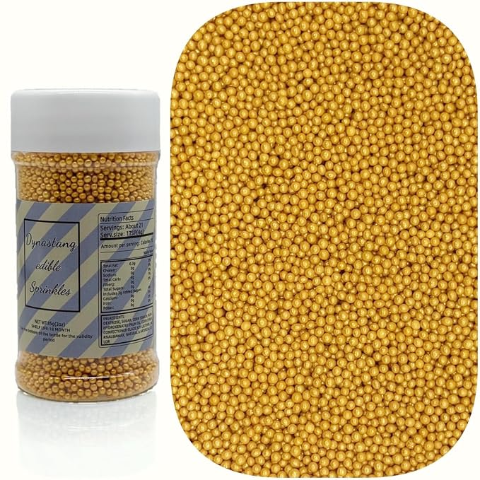 Dynastang 2mm Gold Pearls Sprinkles Edible Pearls Cake Decorating Stars Cake Decorations Cupcake Toppers Cookie Decorating Perfect for Cakes, Cupcakes, Desserts Toppings 3OZ