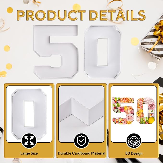 50 Set Cardboard Number for Charcuterie 10.2'' Fillable Tray Charcuterie Paper Box for 50th Birthday Anniversary Party Decorations Chocolate Candy Cupcake Container
