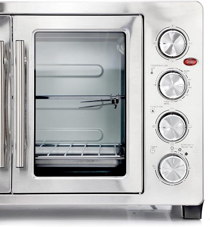 47.6 Quart French Door Countertop Convection Oven with Rotisserie, Stainless Steel Toaster Oven with Timer, Bake Tray, and Accessories