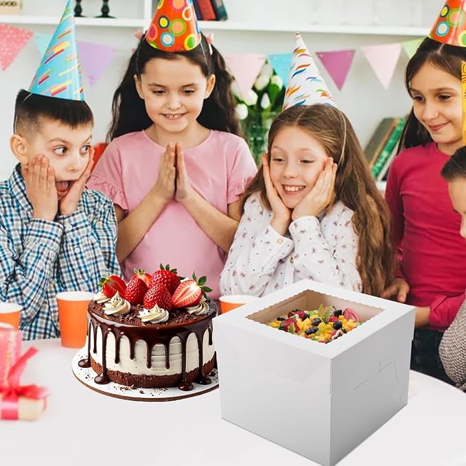 NEOACT 30Pcs Cake Boxes, 10x10x8 Inch Tall Bakery Boxes with Windows, Disposable Cakes Transport Containers with Lids for Cakes,Pie,Cupcakes, Pastry, Birthday, Wedding, Mother's Day
