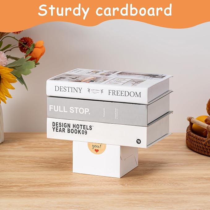 75pcs Cookie Boxes with Window, 4x4x2.5 Inches Bakery Boxes with 75pcs Stickers for Cookies, Bakery, Desserts, Candy, Chocolate Covered Strawberries, Mini Cake (White)