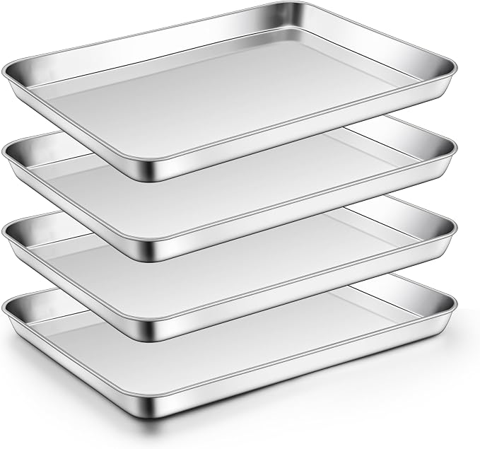 Homikit 4 Pack Baking Sheet, 9 x 13 Inches Stainless Steel Quarter Sheet Pan Set for Baking Cooking Toasting, Metal Cookie Tray Fits Toaster Oven, Non Stick & Rust Free, Dishwasher Safe