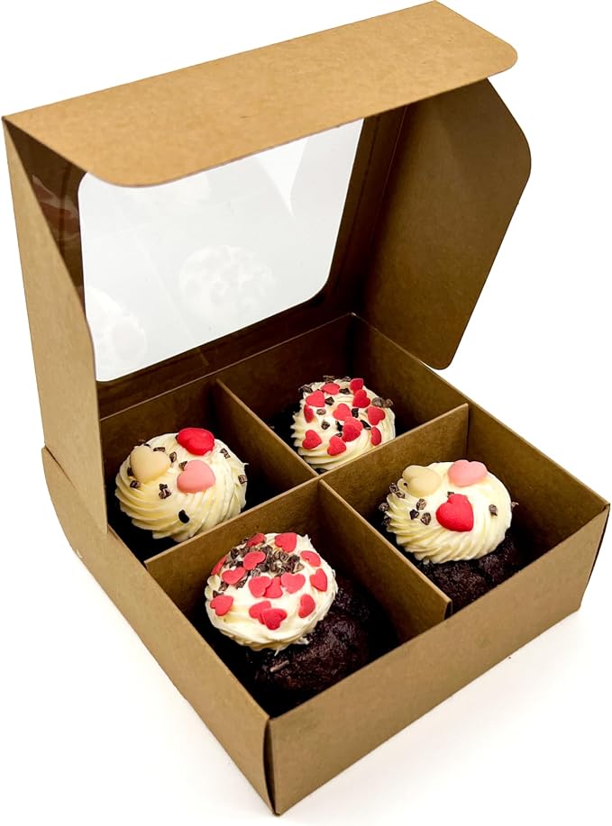 Treat Boxes - 24 ct 6 x 6 x 2.4 in Bakery Boxes with Windows and Dividers for Candy, Cookies, Cupcakes, or Bakery Desserts - Chocolate, Treats, and Baked Goods Packaging for Gifting