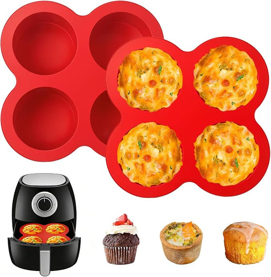 Air Fryer Silicone Egg Molds 2 Pcs Silicone Egg Bite Molds Air Fryer Muffin Pan for Baking Round Muffin Cupcake Pans Eggs Bite Maker Nonstick Airfryer Baking Mold Cake Pan for Tart Bread Hamburger Bun