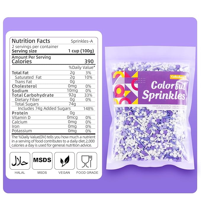Purple Sprinkles for Cake Decorating Edible Purple Confetti Sprinkles Topper for Cookie Cupcakes, Candy, Cream, Chocolate Cake Decorations - Jimmies, Nonpareils, Sugar Pearl 7ounce