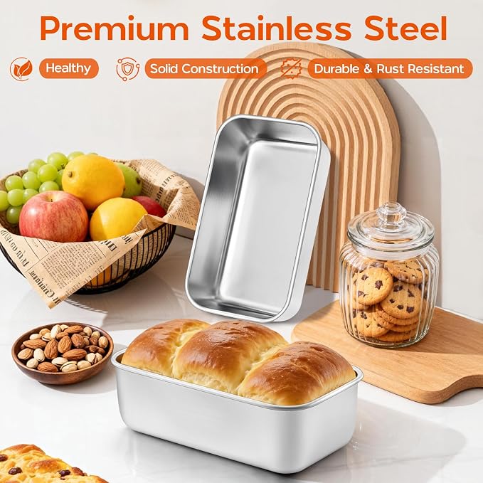 Onader 3 Pcs Mini Stainless Steel Bread Baking Pan, Mini Loaf Pan Set, Small Banana Bread Tins, 6¼ x 3⅝ Inch Meatloaf Pan, Non Toxic, Oven & Dishwasher Safe