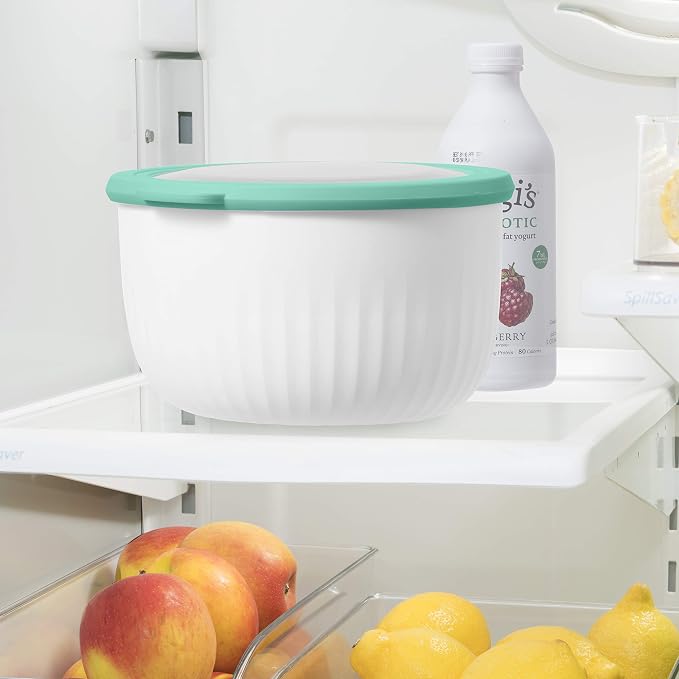 Oggi 2.6qt & 1.4qt Plastic Prep, Store & Serve Bowls with Lids, Lt Gray