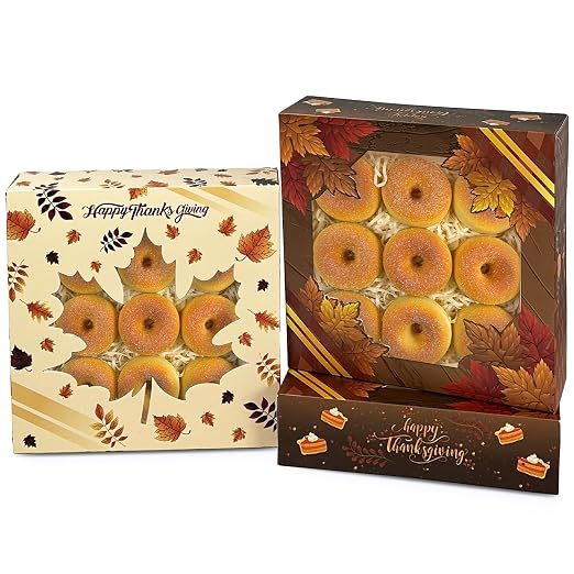 qiqee Thanksgiving Cookie Boxes with Window Autumn Maple Leaf Treat Boxes Bakery Pastry Box Auto-pop up 30pcs 8x8x2.5 Inch For Fall Harvest, Wedding, Thanksgiving Party Supplies