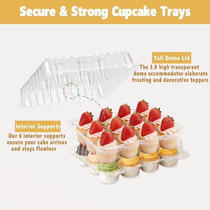 20 Pack Plastic Cupcake Containers,Disposable Cupcake Boxes 12 Count with 240 Cupcake Liners,Cupcake Holders with Tall Dome Lid,Cupcake Carriers Suit for for Baking, Parties, Wedding,Gifting