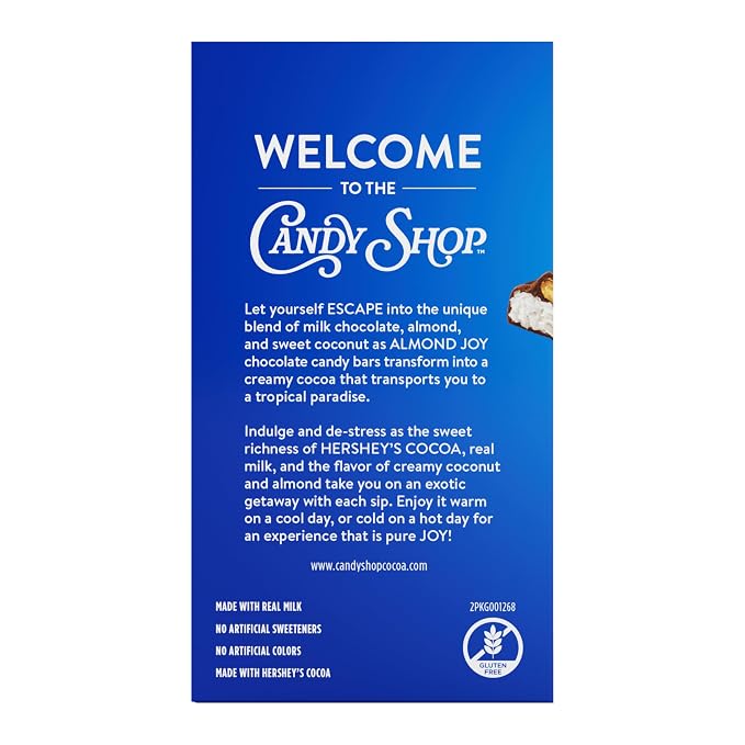 Candy Shop Cocoa ALMOND JOY Iced Cocoa Mix, 1.25oz, 8 Pack | Almond Joy cocoa mix with rich chocolate, coconut and almond flavor; just add water for smooth, creamy hot or iced drinks