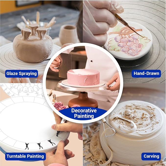 Banding Wheel, Double-Sided Pottery Turnable Wheel Aluminium Alloy Heavy Duty Metal Wheel with Ball Bearings for Ceramics Model Making Clay Modeling Cake Decor Paint Spraying (7 Inch with Scale)