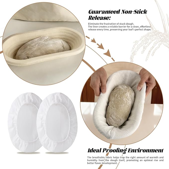 6 Pack Elastic Bread Proofing Basket Covers - Premium Linen & Cotton Liners for 12 inch Oval Sourdough Banneton, Non-Stick, Breathable Fermentation Cloth for Sourdough & Artisan Baking
