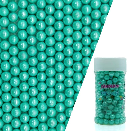 Edible Peacock Green Pearl Sugar Sprinkles Candy 7mm Mini Pearls Cake Decorations Cupcake Toppers Cookie Decorating Perfect for Wedding Party Valentine Halloween Christmas Supplies 3OZ