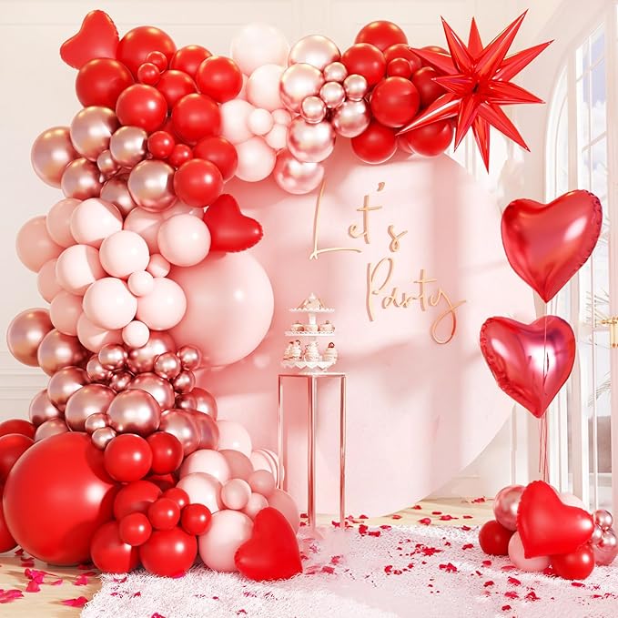 Pink Red Balloon Garland Arch Kit with Heart Balloons for Baby Shower Bridal Shower Wedding Proposal Party Women Birthday Party Galentines Party Special Night Decorations