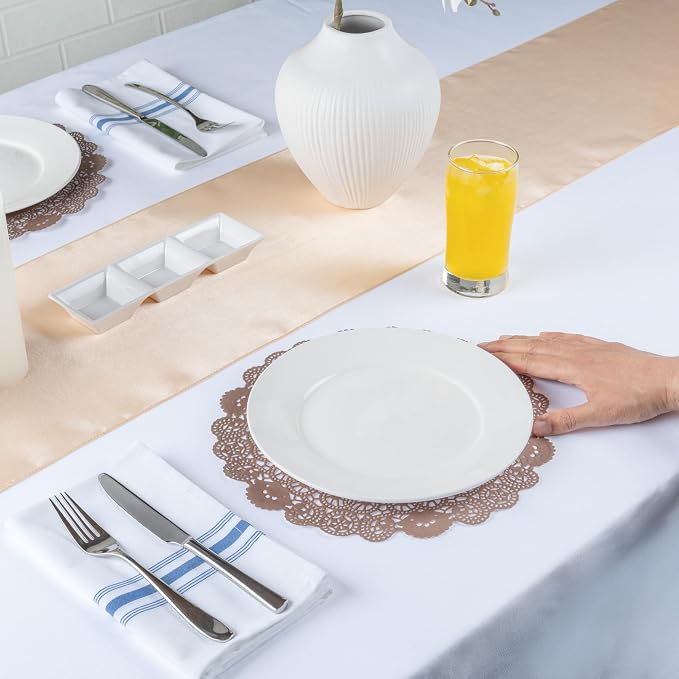Pastry Tek 12 x 12 Inch Paper Lace Doilies, 100 Disposable Table Doilies - Elegant Lace Finish, Long Lasting, Brown Paper Doily, for Pastries, Cupcakes, Desserts - Restaurantware