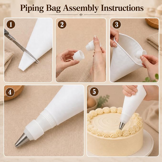 Reusable Piping Bags and Tips Set – 16" Cotton Pastry Bags Durable Cotton Exterior,Easy to Clean for Cake Decorating, Cupcakes & Cookies – Eco-Friendly Baking Kit for Home Bakers & Beginners