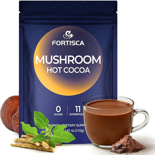 Mushroom Hot Cocoa Powder, Creamy Hot Chocolate Drink Mix with Reishi Mushroom, Magnesium and Botanical Ingredients, Cocoa Beverage Powder for Daily Evening Routine, Mushroom Cocoa Mix