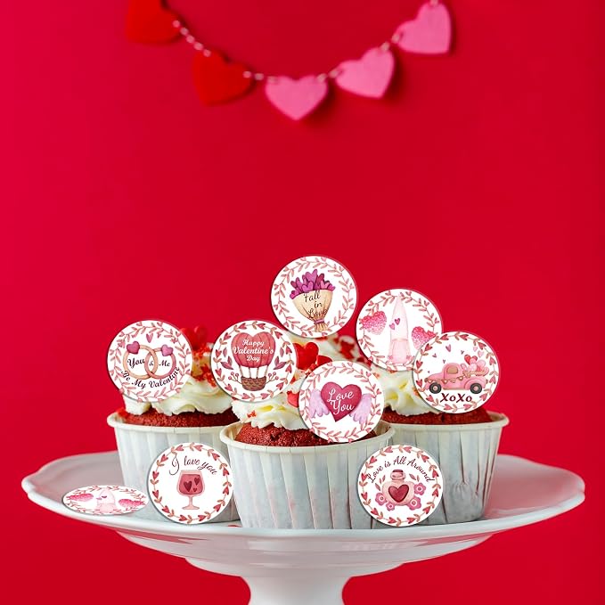 48PCS Edible Happy Valentine's Day Cupcake Toppers Wafer Paper I Love You Cupcake Picks Be My Valentine Cake Decor for Valentine's Day Theme Party Decor Supplies