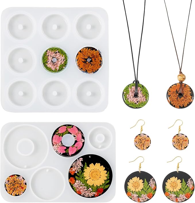 DIY Silicone Pendant Molds Cheriswelry 2pcs Round Donut Disc Resin Casting Molds Necklace Keychain Mould 104x74mm for DIY Craft Earring Jewelry Making