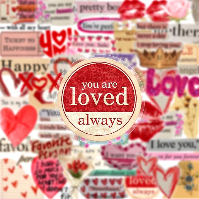 Valentine's Day Stickers for Adults,Teens, 50PCS PET Transparent Waterproof Adhesive Lover Decals Wife Sticker for Adult Birthday Party Laptop Water Bottle Guitar Scrapbook Phone Case
