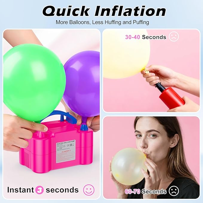 Electric Balloon Pump, Portable Electric Balloon Blower Machine Balloon Air Pump, Dual Nozzle 110V 600W Balloon Inflator for Party Decoration Christmas Birthday