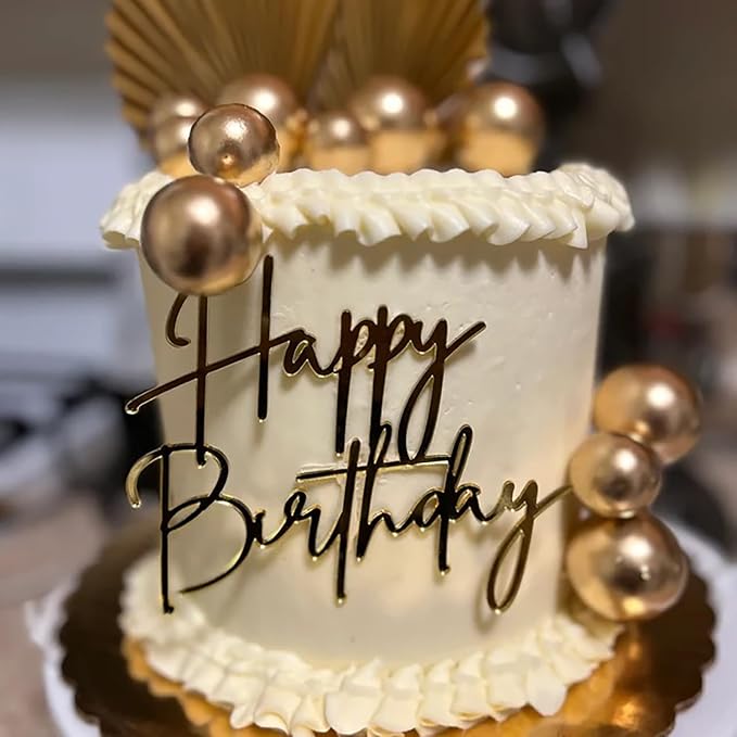 1PCS Happy Birthday Cake Topper,Gold Mirror Acrylic Boy or Girl Cake Sign Decorations,Birthday Cake Charm Supplies for Birthday Party Cake Dessert