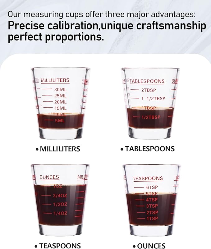 SAIAOKJ Shot Glasses Measuring Cup Set 6 Pack Espresso Shot Glasses Liquid Heavy Glass 26-Incremental Measurement 1 OZ,2 TBS,6 TSP,30 ML Kitchen Tools (Red)