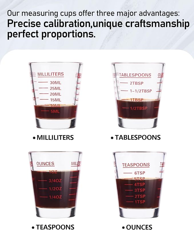 SAIAOKJ Shot Glasses Measuring Cup Set 6 Pack Espresso Shot Glasses Liquid Heavy Glass 26-Incremental Measurement 1 OZ, 2 TBS, 6 TSP, 30 ML Kitchen Tools (White)