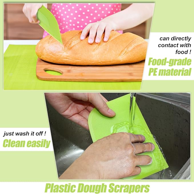Aedida 4 Piece Plastic Dough Scraper Bowl Scraper Flexible Multipurpose Food Spatula Plastic Daigh Cutter for Bread Cake Dough Fondant Icing (White, Green, Yellow, Red)