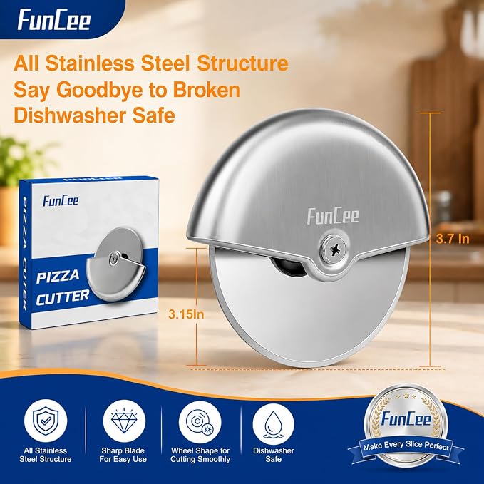 Premium Pizza Cutter Wheel with Sharp Blade For Cutting Through Pizzas, Crusts, Pies and More, Stainless Steel Knife with Ergonomic and Comfort Grip, Dishwasher Safe