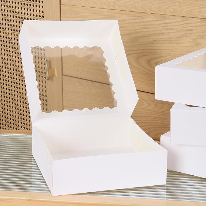 36 pcs 9x9x2.5 Inches Cake Box with Window, Bakery Pastry Cookie Boxes, Mini Pie for Pastry,Dessert,Strawberries,Chocolates (White, 9x9x2.5inch/36pcs)