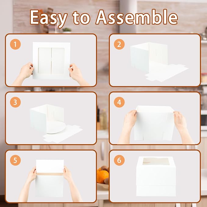 Yeplan 10 Packs Tall Cake Boxes and Cake Boards,10x10x8 inches Bakery Boxes with Window,White Multi-Layer Cake Containers for Birthday,Wedding,Thanksgiving Day