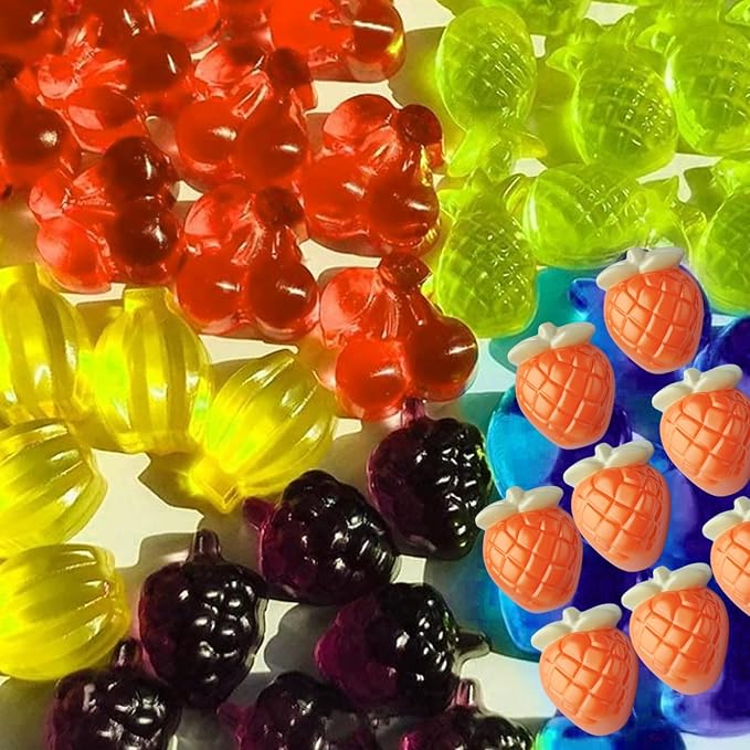 Palksky 4PCS Fruit Snack Molds Silicone, Gummy Molds Trays with Dropper for Candy Chocolate Gummies Baking(Cherries Grape Banana Apple Pineapple)