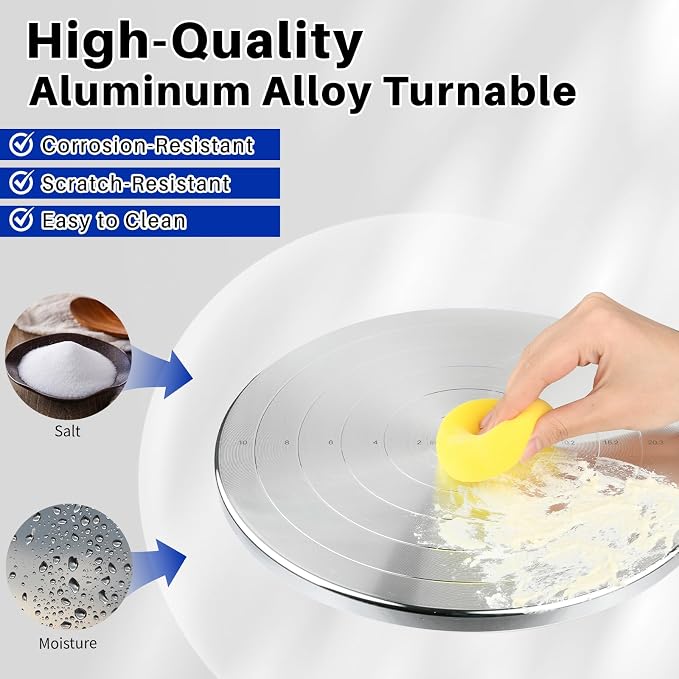 Banding Wheel, Double-Sided Pottery Turnable Wheel Aluminium Alloy Heavy Duty Metal Wheel with Ball Bearings for Ceramics Model Making Clay Modeling Cake Decor Paint Spraying (12 Inch with Scale)