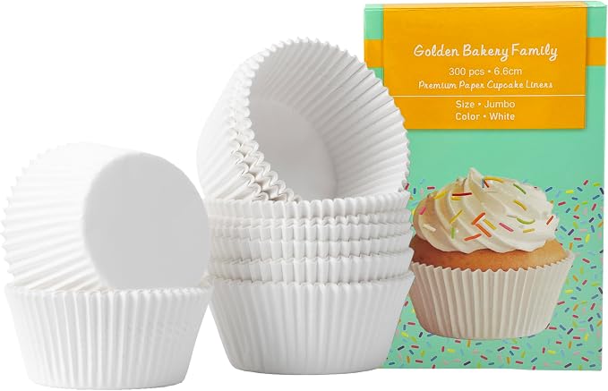 Jumbo Cupcake Liners 300 pcs White Muffin Liners No Smell,Food&Grade,Greaseproof Paper Baking Cups, Cupcake Wrappers For Party,Christmas by GoldenBakeryFamily