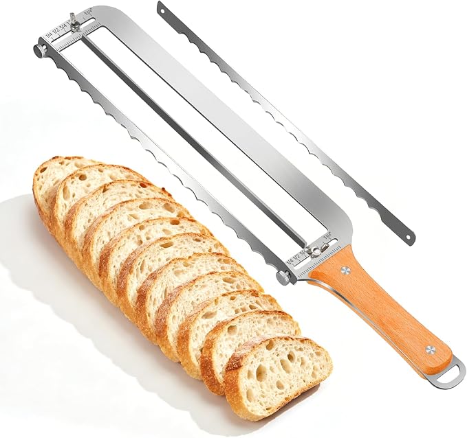 SINYWAY SINWAY 16IN Adjustable Bread Knife, Upgraded Stainless Steel Bread Slicer with Precision Thickness Guide for Sourdough Baguettes Bagels, Homemade Bread Cutter, Ideal Baker Gift