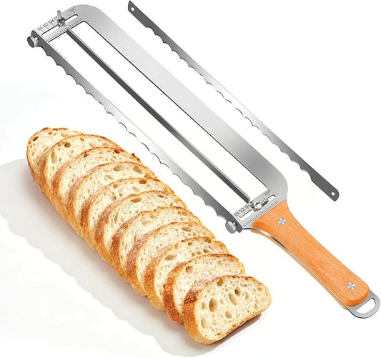 SINYWAY SINWAY 16IN Adjustable Bread Knife, Upgraded Stainless Steel Bread Slicer with Precision Thickness Guide for Sourdough Baguettes Bagels, Homemade Bread Cutter, Ideal Baker Gift