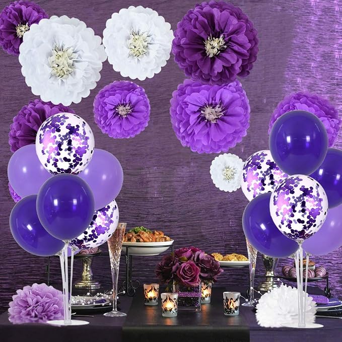 TONIFUL Purple Balloon Stand Centerpiece Table Decorations for Birthday,Baby Shower,Wedding,Engagement, Mother's Day,Graduation,Halloween,Party Decorations(4 Set)