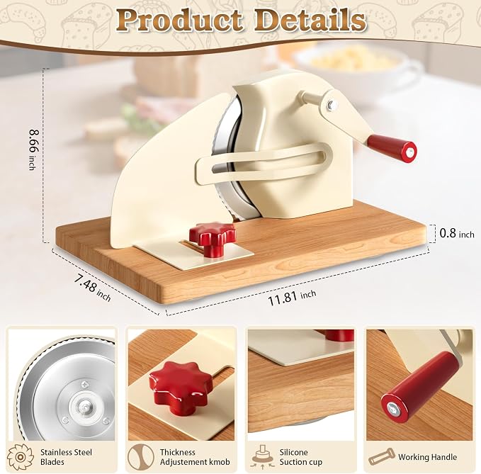 Manual Adjustable Bread Slicer Homemade Sourdough Bread Cutter with Scale Line, Bottom Suction Cup, with Clip and Plate (White)