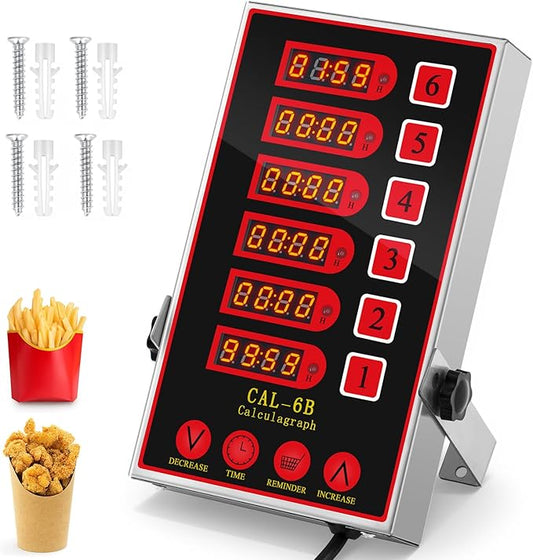 Relaxweex 1 Pack Digital Kitchen Timer, Commercial Cooking Timer with Loud Alarm, Large LCD Display, for Restaurants, Baking, Labs, Multiple Independent Countdown Timers (6 Channel)