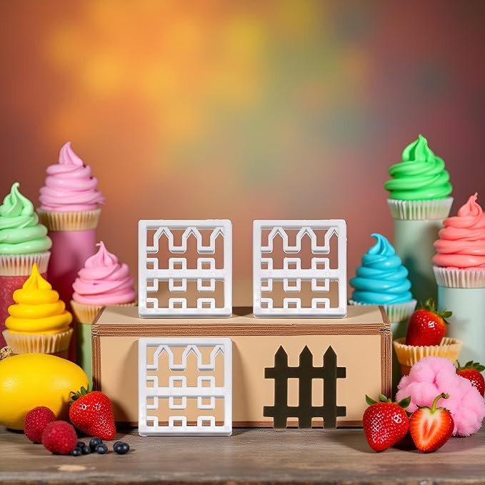 4 Pcs Plastic Fence Fondant Molds Cookie Cutter Mold Fondant Cake Cutting Molds for Baking Room Coffee Shop Cookie DIY Cake Border Decoration Baking Tools and Accessories, Bakeware（White）