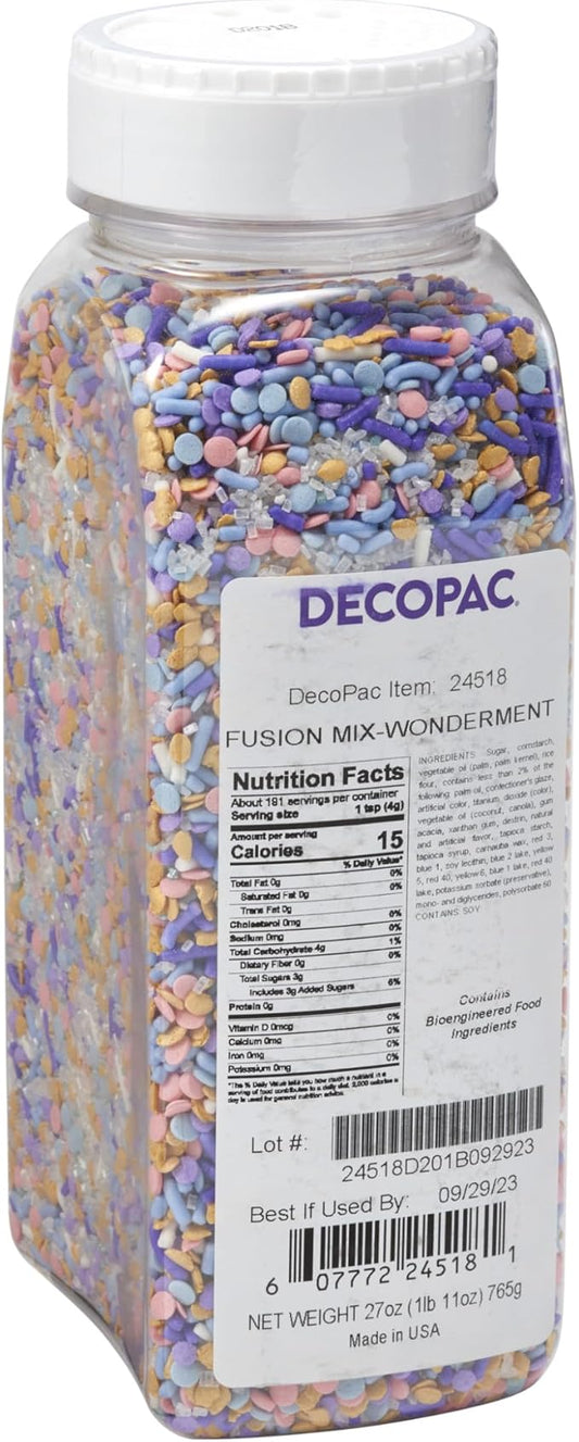 DecoPac Wonderment Fusion Mix Sprinkles, 26oz, Shaped Candy Sprinkles in Handheld Container, Edible Decorations For Celebration Cakes, Cupcakes, Cookies and Donuts