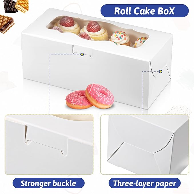 60 Pcs 9x4x3.5 Inch Cookie Boxes, White Bakery Boxes with Window | Large Cookie Box Treat Box Loaf Cake Boxs for Roll Cakes Desserts Muffins Donuts Candies Weddings Parties and Gifts