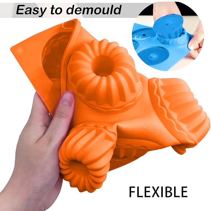 Mini Cake Pan,6-Cavity Fluted Tube Cake Pan, Non Stick Silicone Fancy Baking Molds for jello, Cupcake, Doughnut, Cornbread (Set of 3)