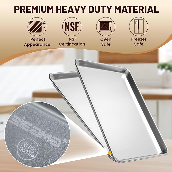 BIEAMA 12 Pack Half Size Baking Sheet Pan Aluminum Commercial Pan for Oven Freezer Bakery Hotel Restaurant 18" × 13"