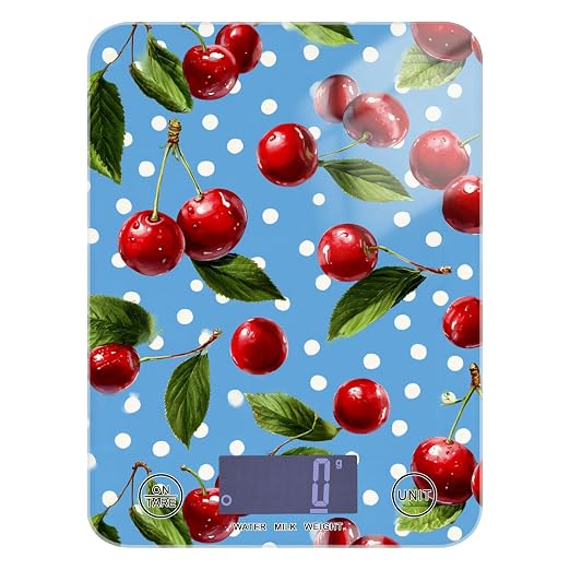 Food Scale Kitchen Scale for Baking Cooking Digital Food Weighing Measuring Scale Small Waterproof Electric Food Scale Blue Dots Red Cherry