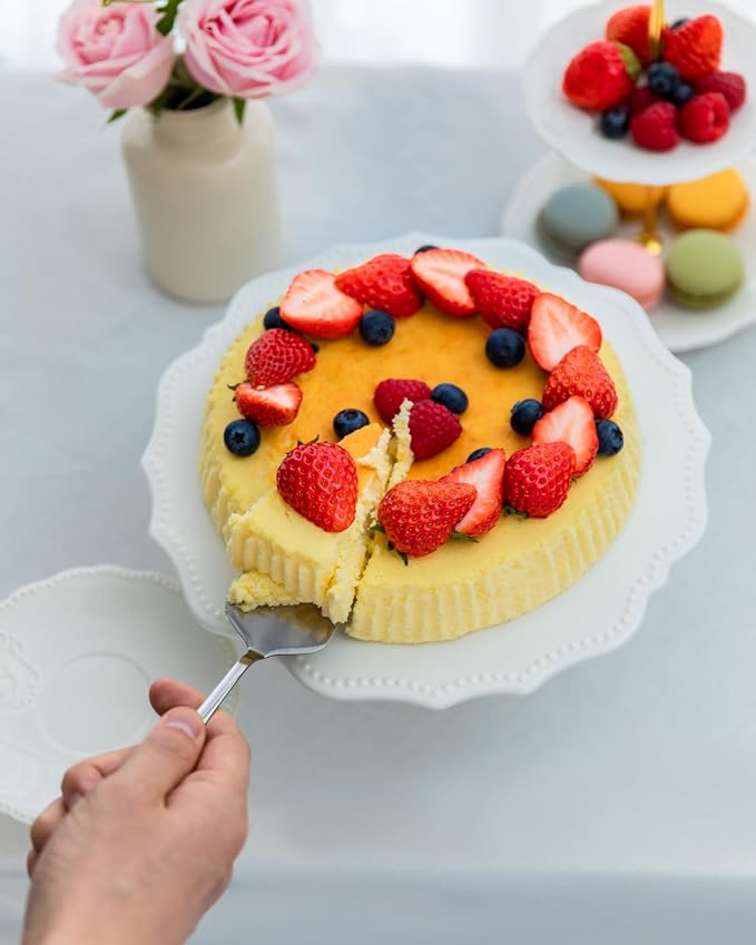 10 Inch Cake Stand, Relief Round Dessert Cake Stand for 8 Inch Cake, Ceramic Cupcake Stand for Birthday, Wedding, Baby Shower, Tea Party and Other Celebrations(White)