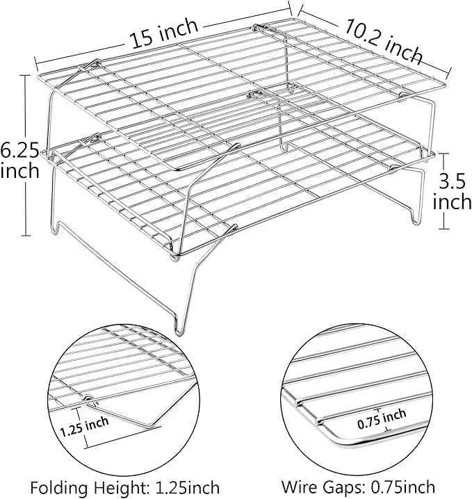 TeamFar Cooling Rack, 15”x10” Stainless Steel Wire Rack forBaking Roasting Cooling, Non-Toxic & Heavy Duty, Stackable & Flexible, Dishwasher Safe, 2-Tier