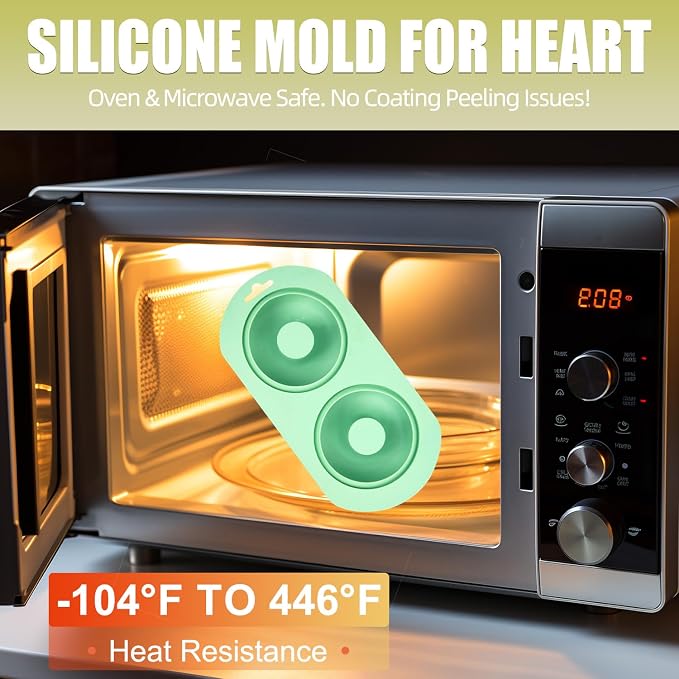 QELEG 2 Pack Silicone Donut Pan, 2-Cavity Fluted Tube Cake Pan Non-stick Silicone Baking Mold for Donuts, Cornbread, Brownies, Bagel, mousse, madeline, Green 2Pcs/2-Cavity, round