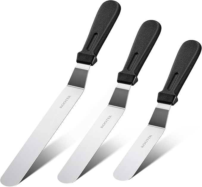 Kootek Angled Icing Spatula Set with 6", 8" & 10" Blade, Stainless Steel Offset Spatula Frosting Smoother Cake Spatulas for Cake Decorating, Baking
